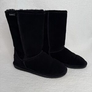 Bearpaw Women's Elle Short Winter Boots Black Size 9 Suede Sheepskin Wool Calf